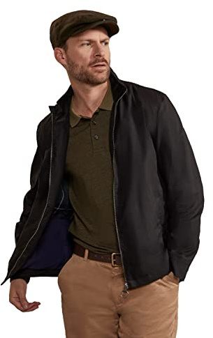 Hinter + Hobart Porthleven Mens Waxed Harrington Jacket Black XS