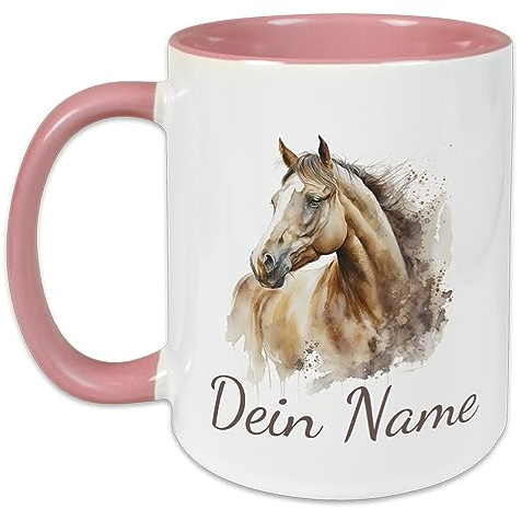 GRAZDesign Tasse Pferd mit Namen personalisiert | Pferdemotiv als Geschenk für Mädchen und Frauen, personalisierte Tasse Kinder Namenstasse Keramik 330ml