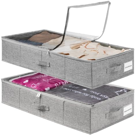 YiMiLiu 2Pcs Underbed Storage Boxes With Lids PVC Window Under Bed Storage Organiser For Quilts, Blankets, Clothes 80x40x15cm