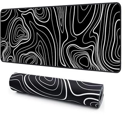 Giecy Tapis de Souris Gaming XXL Mousepad 900 x 400mm, Grand Tapis de Bureau sous Main avec Base en Caoutchouc antidérapante pour Gamer,Personnel de Bureau(Lignes Noires et Blanches)
