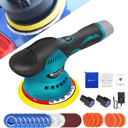 Cordless Polisher and Buffers with 2pcs Li-ion Batteries, Polishing and Sanding Pads, Variable Speed Buffer & Sander Machine Kit for Car Detailing, Sanding, Polishing, Waxing