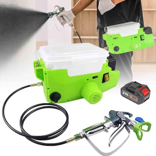 URJWAN Pulverizador De Pintura Sin Aire con Mochila De 1,7 L De Capacidad, MáQuina De PulverizacióN Sin Aire PortáTil De 500 W, para Muebles Exteriores Interiores/Cerca Verde,2batteries