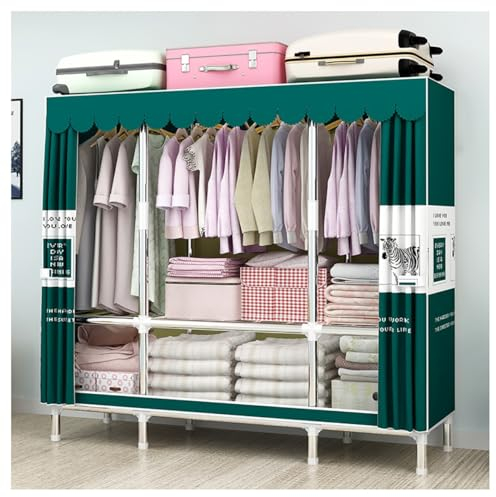 UYSELA Stoffgarderobe,Kleiderschränke mit Hängestangen und Lagerregalen,tragbare Organizer-Garderobe mit Vorhang für Schlafzimmer (Farbe: B,Größe: 145 x 45 x 170 cm)