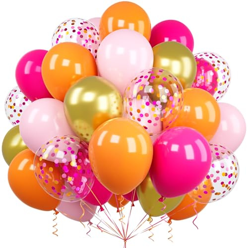 Luftballons Rosa Orange, Ousuga 60 Stück 12 Zoll Matt Hot Pink Orange Pastel Pink Konfetti Metallic Gold Latex Helium Ballon für Frauen Mädchen Geburtstag Hochzeit Babyparty Verlobung Party Dekoration