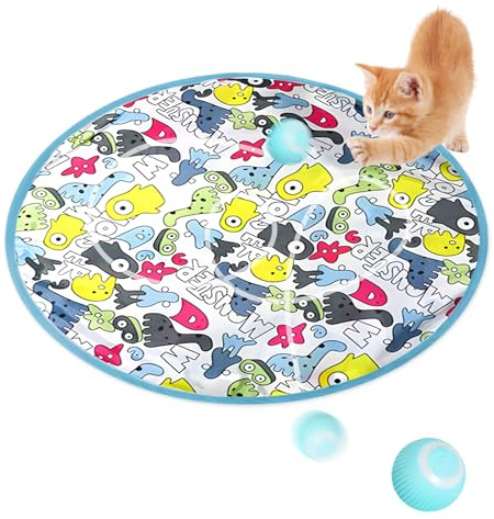 Petyoung Elektrisch Katzenspielzeug Bälle mit Katzenmatte,Interaktives Katzenspielzeug, Intelligentes USB Wiederaufladbarer Katzenspielzeug Ball für Wohnungskatzen, Versteckspielzeug für Kätzchen
