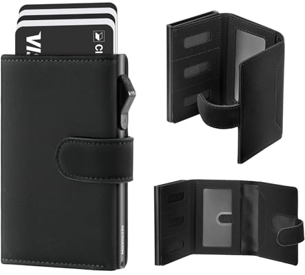 Manmaxim Geldbörse Herren, Kartenetui mit Münzfach Portmonee Herren Slim Wallet, Kreditkartenetui Pop Up Portemonnaie Klein Geldbeutel RFID Schutz mit Banknotenfächer, ID-Fenster und Magnetverschluss
