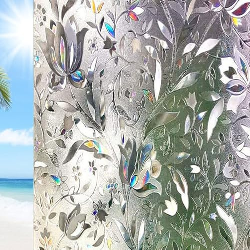 Sichtschutzfolie Fenster 130 x 200 cm Sonnenschutz Hitzeschutz Uv-Schutz Sonnenschutzfolie Selbsthaftend Sonnenschutz Spiegelfolie für Büro Und Haus, Tulpe