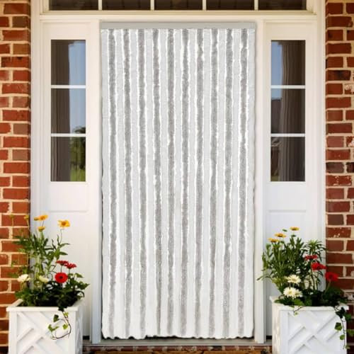 qohoio Fly Curtain Light Grey and White 90x200 cm Chenille,Curtains Door Fly Screen Curtain For Doorways Window Decorations Room Divider