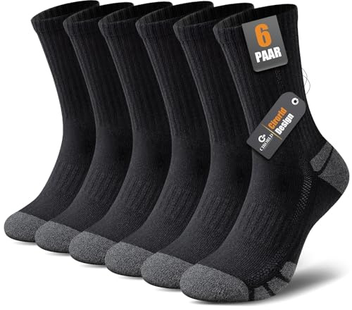 Cirorld Socken Herren Damen, 6 Paars Baumwolle Tennissocken, Warm Arbeitssocken mit Gepolstert, Atmungsaktiv Weich Wandersocken Trekkingsocken, Lange Rutschfest Sportsocken 43-46, Schwarz