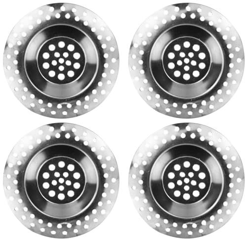 4 PCS Stainless Steel Kitchen Sink Strainer Plug, Standard Strainer Drain Filter Protector for Bathroom/Kitchen, Hair Catcher Basket Strainer Waste Plug for Bathtub/Shower