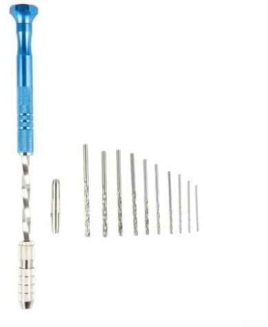 Handlicher blauer Handbohrer mit 10 kleinen Bohrern, perfekt für Holzbearbeitung und Modelle (Set C)