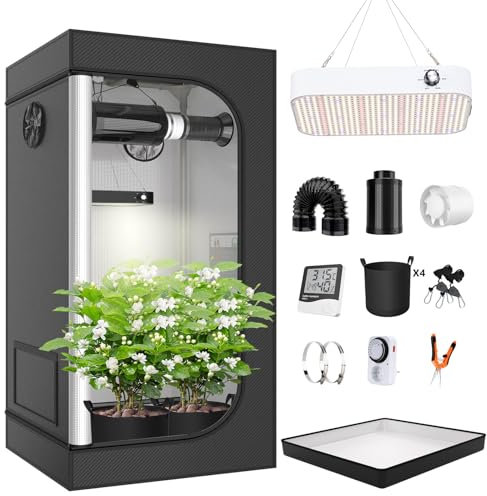 TOPRON Growzelt Komplettset Anbau Set mit 200W LED Vollspektrum Grow Lampe Dimmbar, 120x120x200cm GrowZelt Kit Komplettes Hydroponics Grow Tent Complete Set(120x120x200cm)