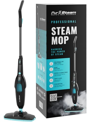 PurSteam - Mocio a vapore professionale, multi-superficie, per pavimenti in legno duro, piastrelle, laminato e tappeti, riscaldamento rapido, pulizia senza luce e senza sostanze chimiche