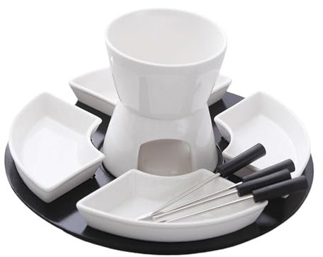 Gralara Service à Fondue avec Bougie Chauffe-Plat et Bol à Fondue pour Fromage (Blanc)