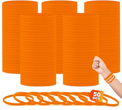 HONTIUS 100 Piezas Pulseras de Silicona, 0.24'' 6mm de ancho súper estrecho Pulseras Elásticas de Goma, Pulsera de Silicona Elástica para Hombre Mujeres Mayor de Fiestas Deportes Naranja
