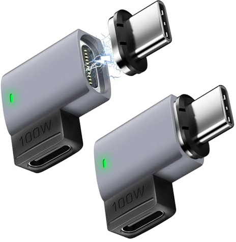 Adattatore magnetico a gomito TYPE-C da 100w (2 pezzi), adattatore magnetico Type-C, connettore per cavo USB C, adattatore di Ricarica rapida e trasferimento dati per dispositivi con porte Type-C
