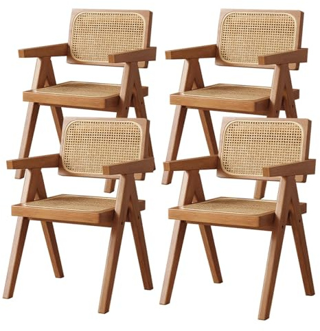 Bambus-Rattan-Sessel für Esszimmer, Küche, Schlafzimmer, 1 Stück, robuster und bequemer Outdoor-Stuhl für Freizeit, rutschfestes Design, modernes und schickes Dekor