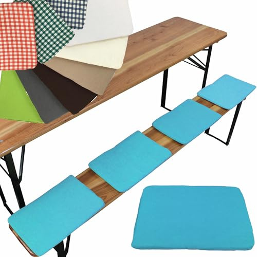 NYVI Bierbank Sitzkissen 36x25 cm NYVIGala 4er Set Aqua - Komfortable Sitzpolster für Bierbänke - Bierbankkissen mit elastischer Klettband Befestigung - Polster Bierzeltgarnitur