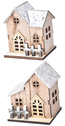 Ciieeo 2stücke Beleuchtete Weihnachtsdekorationen Aus Holz Kleine Holzhäuser Als Heimornamente Für Tischdekoration Und Festliche Schmuckstücke