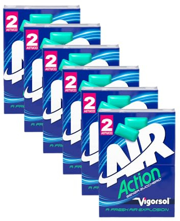 Vigorsol Air Action Original, Chewing Gum, Gusto Menta, Senza Zucchero, Senza Glutine, 6 Confezioni da 2 Astucci di Gomme da Masticare,Ideale per avere sempre la Scorta e la Freschezza che ti serve