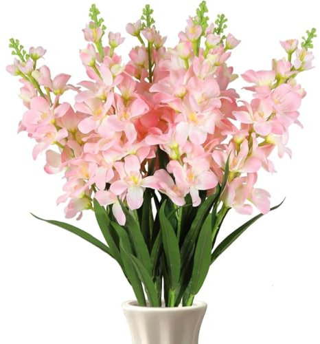 35.4in 4 pcs Fake Flowers Delphinium Artificial Flowers Silk Flowers Larkspur Artificial Flowers Long Stem Flowers for Tall Vase Home Wedding Party Decor (Pink)