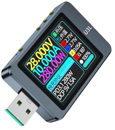 divuukyi U3L - Medidor de corriente y voltímetro USB detecta protocolos de carga rápida, ondulaciones, espectro, medidor de corriente, voltímetro