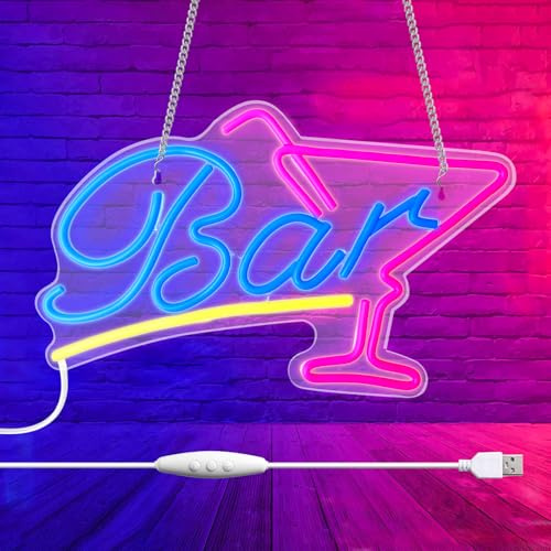 Bar Neon Schild, LED Leuchtreklame, Led Neon Schild Bar, Bar Neonschilder Dimmbares, Acryl Neon Licht für Hausbar, Restaurant, Party, Club Wanddeko