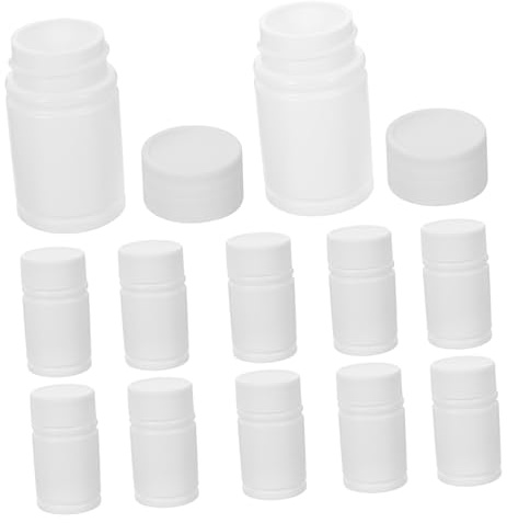 Flacons de Pilules en Plastique 20ml Hdpe Blancs 12 Pièces | Bouchon à Vis, Anti-fuite, Réutilisables, Format Compact pour Rangement de Comprimés et Échantillons