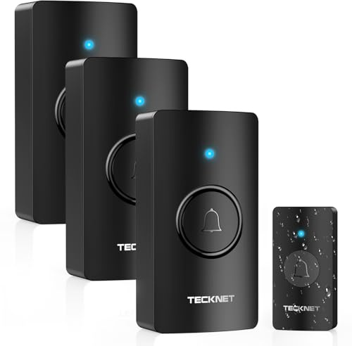 TECKNET Wireless Doorbell with 3 Receivers, IP65 Waterproof Doorbell Battery-Operated Cordless Door Chime Kit, 1312 ft Long Range, 60 Melodies & 5-Level Volume, LED Flash, 4.5 Year Battery Life