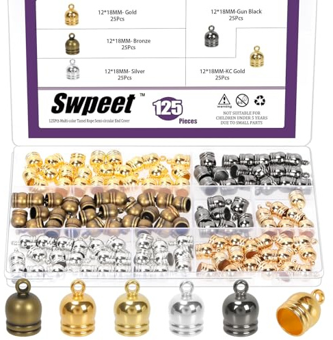 Swpeet 200pcs 5 Farbe 12 × 18mm Tassel Cord End Cap mit Loop Ring Kit, Leder endet Caps, Kleber in Leder Fass Steckverbinder, Leder Cords endet Perlen Cap für DIY Ohrringe Anhänger Schmuck Herstellung