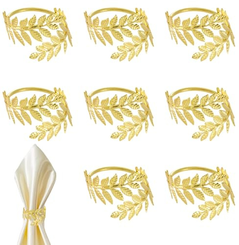 HSUYUN Rond de Serviette 8 Pièces, Rond de Serviette de Table en Forme de Feuille, Metal Spiral Napkin Rings pour Mariage, Événements Printaniers, Décoration de Banquet