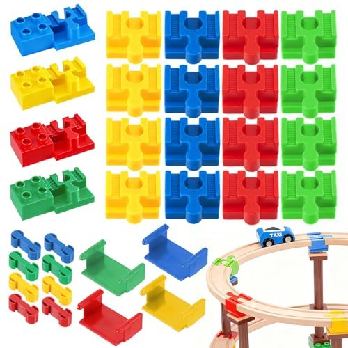 Holzeisenbahn Schienen Adapter Eisenbahn Holz Schienen Connectors Eisenbahn Adapter für Holzeisenbahnen Schienenverbinder aus Kunststoff Spielzeug Zubehör, für Modellzüge (32 Stück)