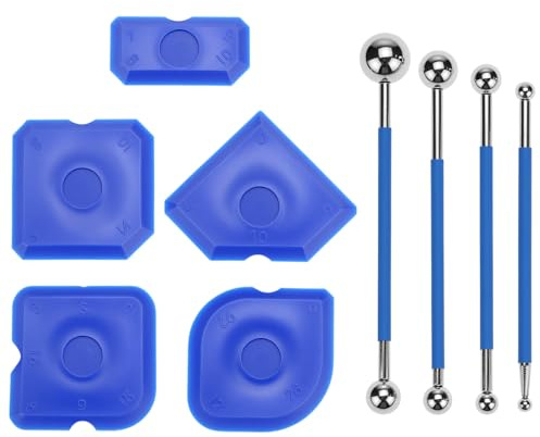 QWORK® 9 pièces kit de finition pour joints avec 4 billes métalliques et 5 raclettes en silicone pour carrelage sans joint.