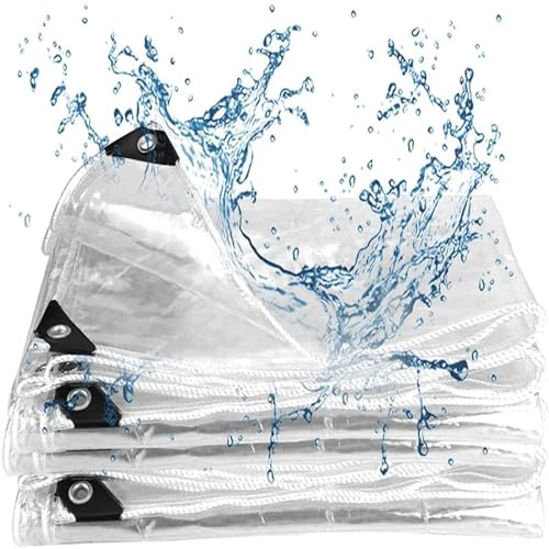 Telone impermeabile in PVC trasparente con occhielli, resistente ai raggi UV, antistrappo, antipolvere e resistente alle intemperie, per esterni, 6 x 5,8 m