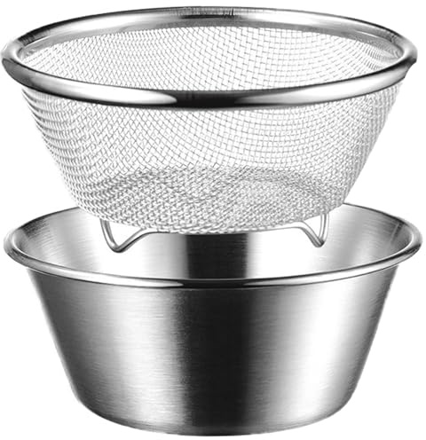 Jorzer Mini Strainer Mini Colander, Stainless Steel Colander Strainer with Bowl Set 5.5x2.5 Small Fine Mesh Metal Bowl Set for Washing