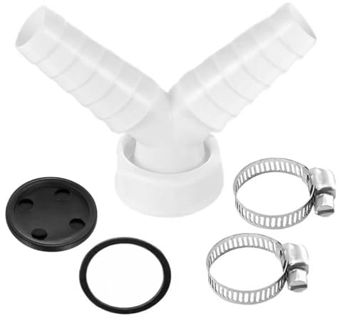 CUVZORA Scarico lavatrice doppio connettore per lavatrice e lavastoviglie, adattatore universale a Y per tubo da 1 pollice (raccordo di ingresso 19-24 mm/uscita DN 25) con fascetta per tubo flessibile
