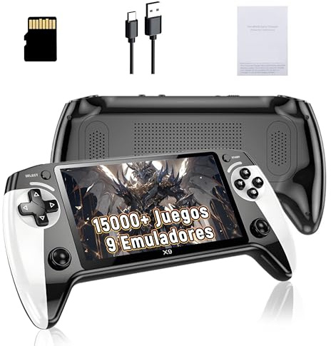 X9 Consola Portátil de Juegos Retro, Emulador Consola Retro con 15000+ Juegos y 9 Emuladores, Pantalla HD de 5.5 Pulgadas, Compatible con Bluetooth, Salida a TV y Función de E-Book, Joysticks 3D