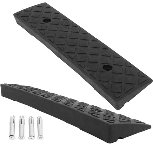 GARVALON Rampe in Plastica 2 Pezzi per Auto Motivo Antiscivolo e Facile Installazione, Accesso Veicoli e Sedia a Rotelle, Nero per Soglie e Rampe Ingresso