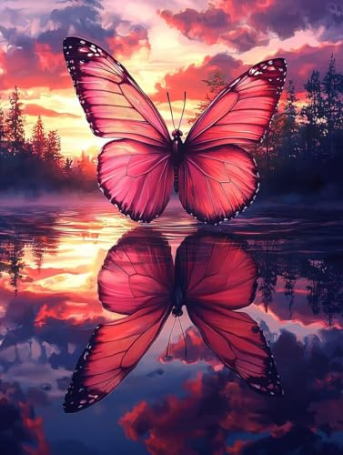 Diamond Painting Mariposa atardecer Diamond Painting Adultos, Manualidades Adultos DIY Cristal Pintura De Diamante ,kits Pintura de Diamantes 5D, arte Diamante Completo para Decor 80x110cm s-148