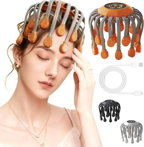 Massaggiatore elettrico per la testa con 5 modalità e 3 velocità, massaggiatore portatile senza fili in silicone per alleviare lo stress, aiuto per il sonno, dispositivo di massaggio intelligente per