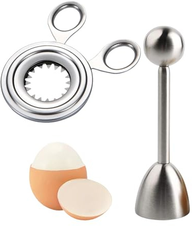 Fonyiunce 2 Piezas Abridor de Huevo Acero Inoxidable, Cortador de Ccáscara, Separador de Cáscaras, para Hervidos, Duro, Crudo o Blando