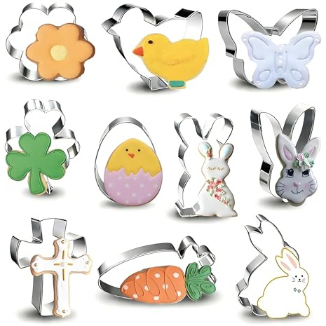 Easter Cookie Cutters Set, 10 Pcs Stainless Steel Easter Biscuit Cutter, Stainless Steel Cookie Cutters for Party Decoration Gift - Egg, Rabbit Face, Bunny and Chick