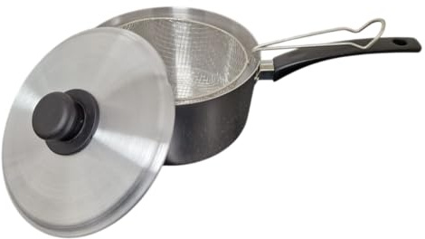 BlessTrade 20cm/22cm 3pc Steel Deep Frying Chip Pan With Wire Basket and Lid Plastic Handle Deep Fryer (20cm)