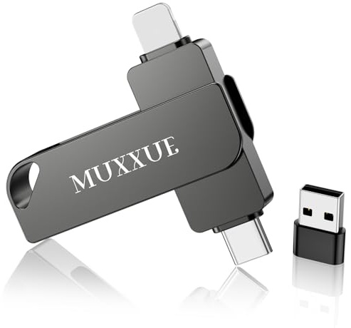 MUXXUE 3 en 1 Cle USB Phone Stockage 128 Go sans Application | Clé USB iphone Clef pour 1Phone/1Pad/ Android et PC Cle USB C Mémoire Externe pour Stockage Photos, Vidéos, Fichiers
