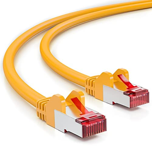 deleyCON 50m Câble Réseau Cat6-1 000 Mbit/s (Cuivre, S/FTP, sans Halogène) RJ45 Gigabit Câble Patch Ethernet LAN - pour DSL, Internet, Wi-Fi, Switch, Routeur, Modem, Panneau de Brassage - Jaune