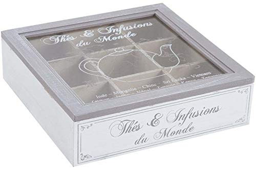 AUBRY GASPARD - Boîte à Thé en Bois Compartimentée - Couvercle en Verre - Longueur 24 cm, Largeur 24 cm, Hauteur 7 cm - Idéale pour Organiser et Présenter Vos Infusions avec Élégance sur la Table