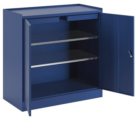 QUIPO | Werkzeugschrank | 2 Schubladen | 2 Fachböden | verzinkt | Mit 2 Schubladen, 2 durchgehenden Fachböden, enzianblau RAL 5010