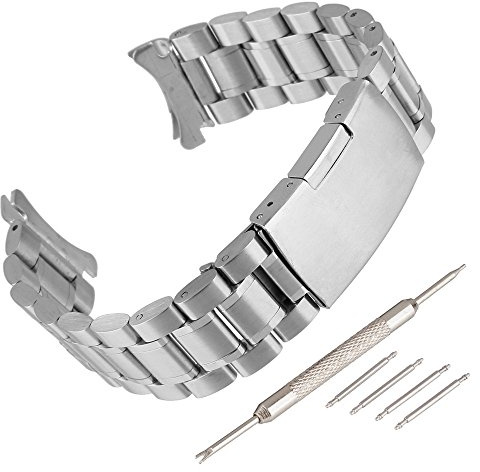 Beauty7 22mm Silber Edelstahl Uhrenarmband Uhrenarmbänder mit Faltschließe Metall Uhr Armband mit 4 STK Federstege und Federstift