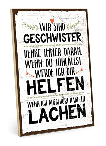 TypeStoff Holzschild mit Spruch – WIR SIND GESCHWISTER – im Vintage-Look mit Zitat als Geschenk und Dekoration zum Thema Bruder, Schwester, Liebe, Familie und Zusammenhalt - HS-00172