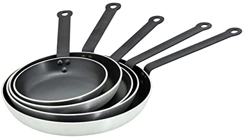 Metro Professional Juego de sartenes (5 piezas, aluminio, 20 + 24 + 28 + 32 cm + Sartén para crepes 25 cm), antiadherente, aptas para horno hasta max. 240 °C, también para uso industrial